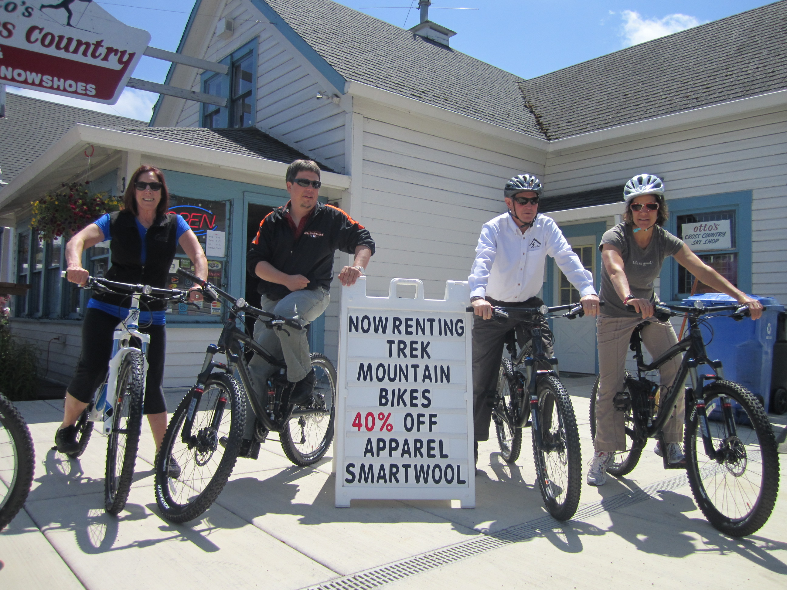 Left to Right. Andreanne Rode, owner of Otto's, Dave synder, Scott Lazenby and Carol Cohen from the City of Sandy who supported us in our Quest to bring mountain bikes to Sandy.